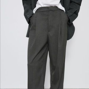 Zara pleated masculine grey wide leg trouser pants